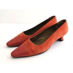 VTG Renee Mancini Paris Dk Orange Suede/Leather Cap Toe Low Heel Pump 37.5 US 7N